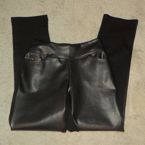 NEW NWOT Belle by Kim Gravel Petite Faux Leather Front,Ponte Back Pant Petite 0 - Picture 2 of 16